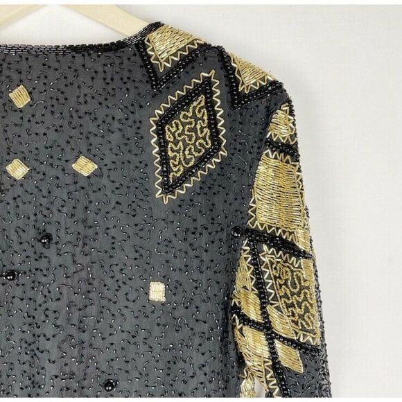 Vintage Fashion Creation Silk Black And Gold top - Picture 9 of 9